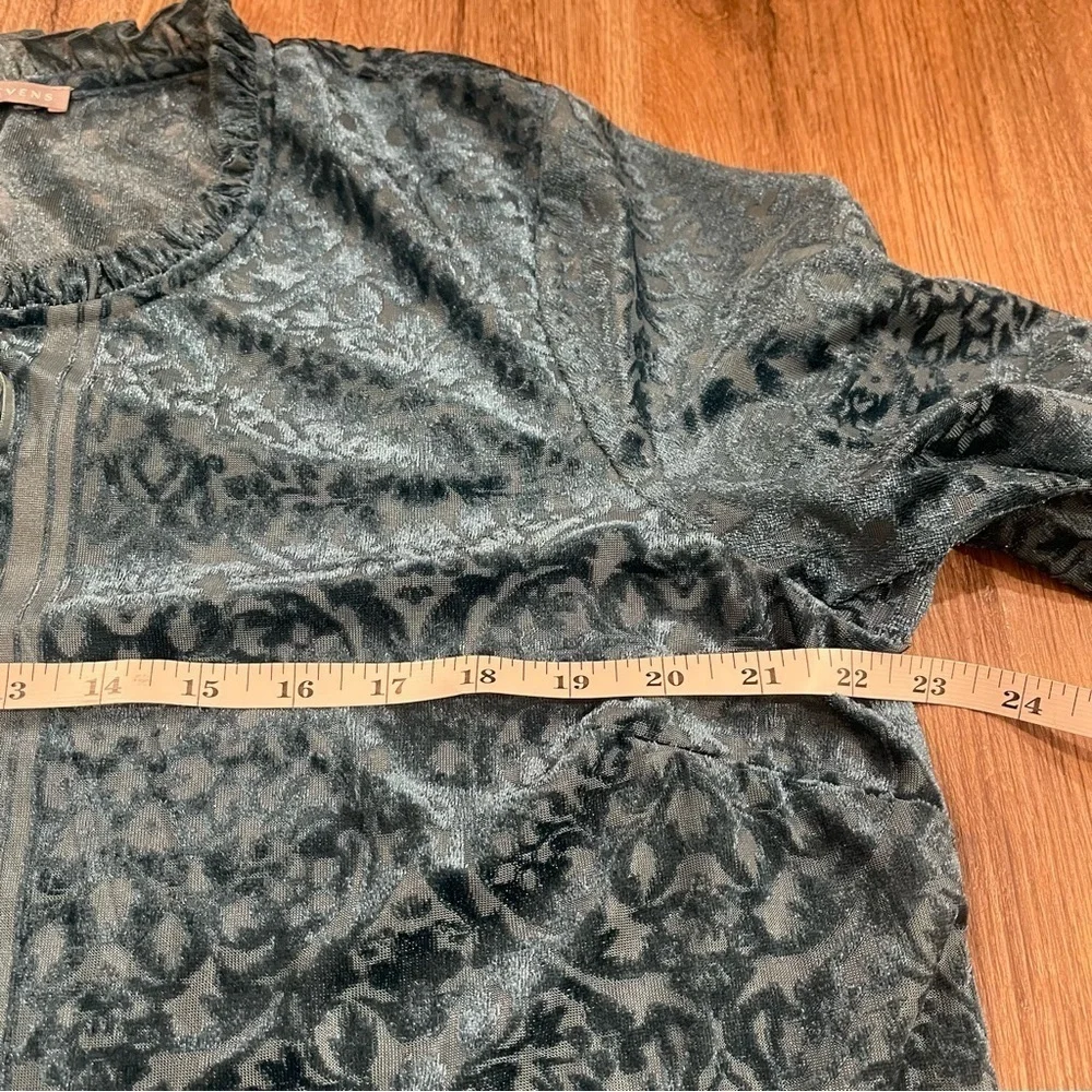 Valerie Stevens Blouse Tunic XL Teal Velvet Burnout Floral Blue Romantic Peasant